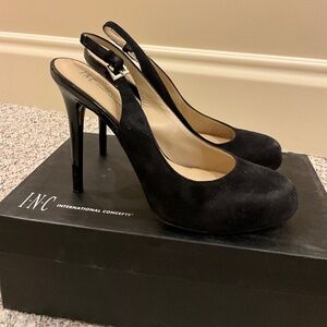 INC Black Suede Slingback Heels